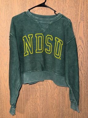 NDSU Women's Cropped Green Corded Crewneck
